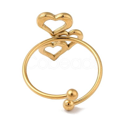 Ion Plating(IP) 304 Stainless Steel Hollow Heart Open Cuff Rings for Women RJEW-M167-03G-1