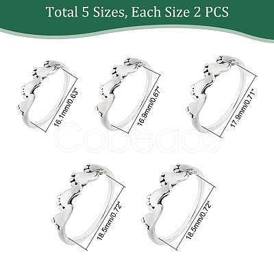 PandaHall Elite 10Pcs 5 Size Footprint Alloy Finger Rings for Women RJEW-PH0001-08-1