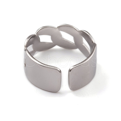 Non-Tarnish 304 Stainless Steel Curb Chains Shape Open Cuff Rings for Women RJEW-G285-54P-1