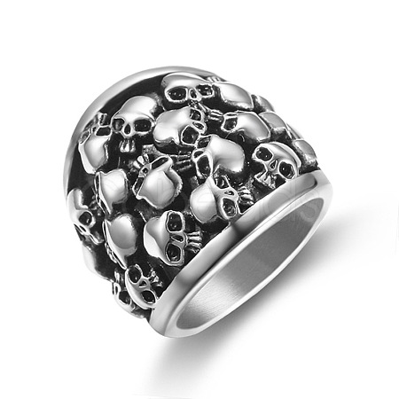 Titanium Steel Skull Finger Ring SKUL-PW0002-035H-AS-1