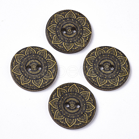 2-Hole Printed Wooden Buttons BUTT-ZX004-01B-16-1