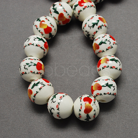 Handmade Printed Porcelain Beads X-PORC-Q199-12mm-14-1