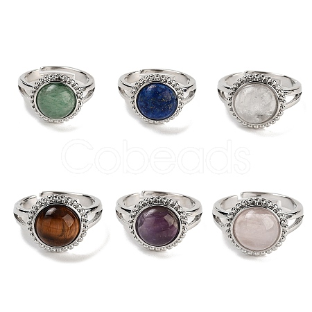 Natural Mixed Stone Round Adjustable Rings RJEW-K271-02P-1