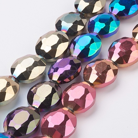 Faceted Electroplate Crystal Glass Oval Beads Strands EGLA-F060B-M-1