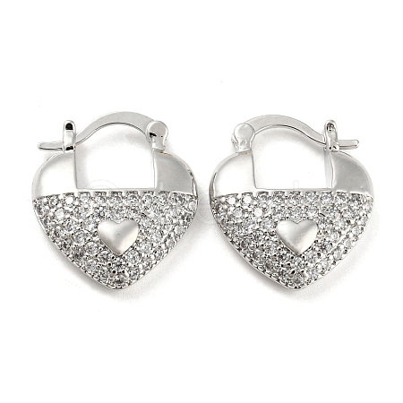 Heart Shape Brass Micro Pave Clear Cubic Zirconia Thick Hoop Earrings EJEW-Q785-02P-1