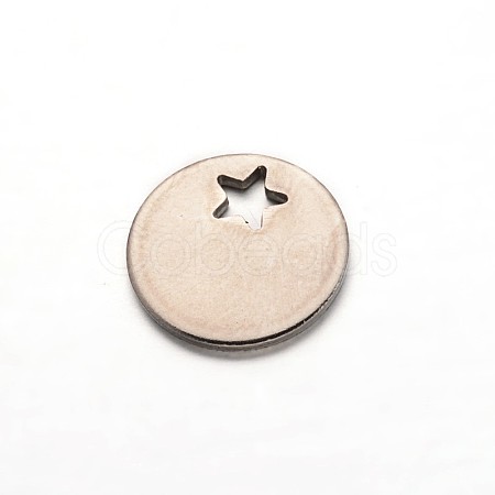 Flat Round with Star 304 Stainless Steel Charms STAS-M211-14-1