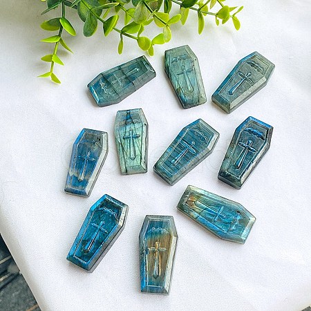Natural Labradorite Carved Healing Coffin with Cross Figurines PW-WG49320-01-1