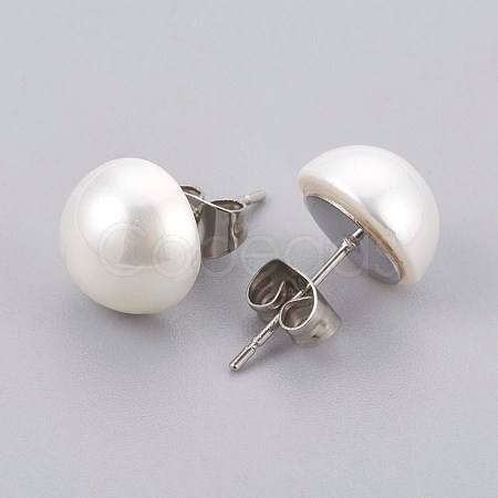 Shell Pearl Beads Ear Studs EJEW-JE02894-01-1