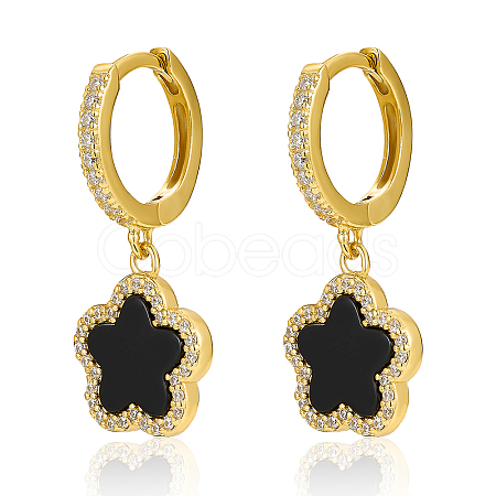 S925 Silver Black Agate Zircon Hoop Earrings YE5756-1-1