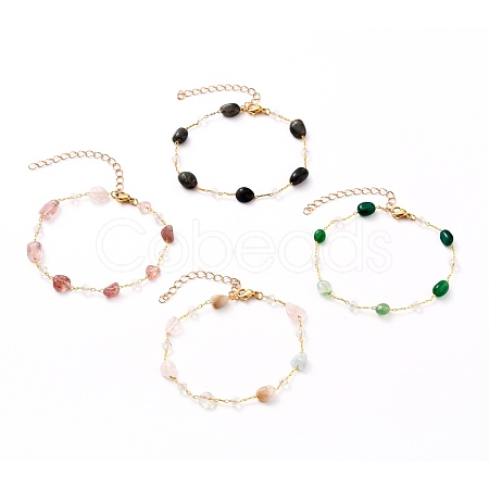 Nuggets Natural Gemstone Beaded Bracelets BJEW-JB05705-1