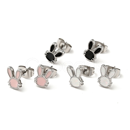 Enamel Rabbit Stud Earrings with 316 Surgical Stainless Steel Pins EJEW-A081-03P-1