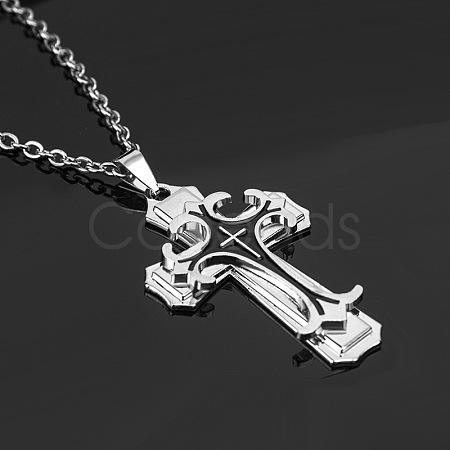 Punk Style Alloy Black Enamel Cross Pendant Necklaces PW24041035332-1