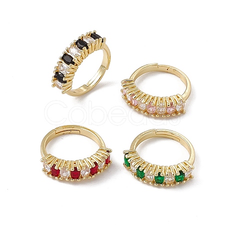 Rack Plating Brass Cubic Zirconia Cuff Rings for Women RJEW-M145-24G-1