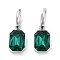 304 Stainless Steel Hoop Earring, Rectangle Glass Dangle Earring for Women, Stainless Steel Color, Green, 31mm, Pin: 0.9mm