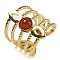 Natural Carnelian Finger Rings, Teardrop 304 Stainless Steel Multi-layer Open Cuff Rings, Real 18K Gold Plated, 24mm, Adjustable