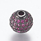 Brass Micro Pave Cubic Zirconia Beads, Round, Gunmetal, Old Rose, 10mm, Hole: 2mm