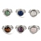 Natural Mixed Stone Round Adjustable Rings, Platinum Plated Brass Finger Rings for Men, Inner Diameter: 18mm