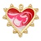 Smudge Pattern Alloy Pendants With ABS Imitation Pearls, Heart Charms, Camellia, 33x33x3.5mm, Hole: 1.8mm