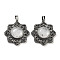 Natural Quartz Crystal & Brass Pendants, Antique Silver, Rock Crystal Sun Charm, 43.5x39.5x9mm, Hole: 9.5x5.5mm