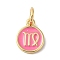 Real 18K Gold Plated Brass Enamel Charms, with Jump Ring, Long-Lasting Plated, Lead Free & Cadmium Free, Flat Round with Virgo Charms, Pearl Pink, 10x8x1mm, Hole: 4mm