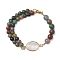 Round Natural Indian Agate Beaded Bracelets, Brass Pave Quartz Crystal Oval Link Bracelets for Women, 8-1/8 inch(20.5cm)