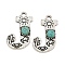 Synthetic Turquoise & Alloy Pendants, Letter Charms, Antique Silver, Letter J, 30x20x5mm, Hole: 3mm