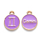 Alloy Enamel Pendants, Cadmium Free & Lead Free, Flat Round with Constellation, Light Gold, Medium Purple, Gemini, 15x12x2mm, Hole: 1.5mm