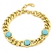 304 Stainless Steel & Synthetic Turquoise Polygon Link Bracelets for Women, Golden, 7-1/2 inch(19cm)