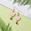 Enamel Peony with Rhinstone Dangle Earrings EJEW-JE05131-02-3