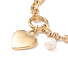 Heart and Natural Pearl Charms Bracelet with 304 Stainless Steel Chains for Women STAS-P304-08G-2