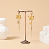 Glass Butterfly Dangle Hoop Earrings with Clear Cubic Zirconia EJEW-TA00153-03-3