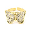 Butterfly Brass Micro Pave Clear Cubic Zirconia Open Cuff Rings for Women RJEW-U003-11G-2