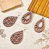 ANATTASOUL 2 Pairs 2 Style Natural Wood Hollow Out Teardrop Dangle Earrings EJEW-AN0001-54-7