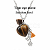 Natural Tiger Eye Teardrop Perfume Bottle Pendant Necklace with Staninless Steel Butterfly Flower and Random Color Tassel Charms BOTT-PW0002-069I-1