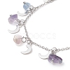 Natural Fluorite Chips & Moon Charms Anklet AJEW-AN00512-06-3