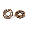 Donut with Flower Walnut Wood Stud Earrings with 316 Stainless Steel Pin for Women X-EJEW-N017-007-3