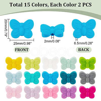 PandaHall Elite 30Pcs 15 Colors Food Grade Eco-Friendly Silicone Beads SIL-PH0001-14-1