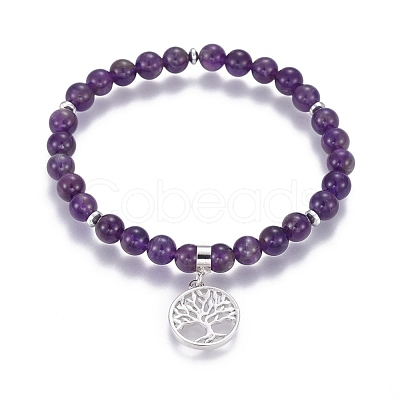 Natural Amethyst Charm Bracelets BJEW-I275-B07-1