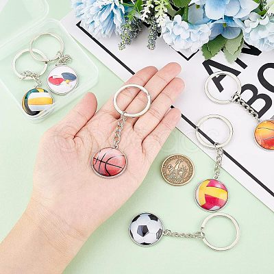 Olycraft 6Pcs 6 Style Glass Pendant Keychain KEYC-OC0001-23-1