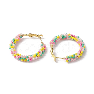 Colorful Glass Seed Beads Hoop Earrings EJEW-MZ00151-1