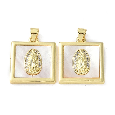 Rack Plating Brass Micro Pave Clear Cubic Zirconia Pendants KK-K341-44G-02-1