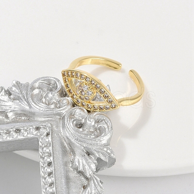 Rack Plating Brass Micro Pave Clear Cubic Zirconia Cuff Finger Rings for Women RJEW-M028-72G-1