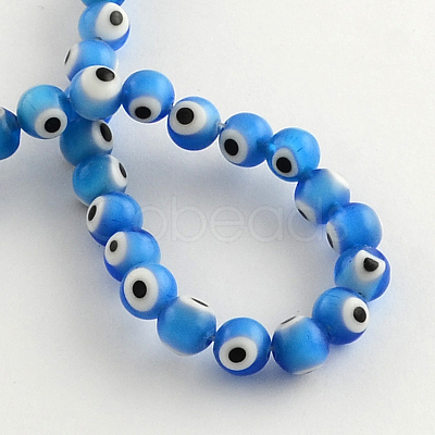 Round Handmade Evil Eye Lampwork Beads Strands X-LAMP-R114-8mm-03-1