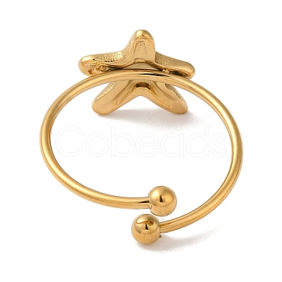 Ion Plating (IP) 304 Stainless Steel Starfish Open Cuff Rings for Women RJEW-M167-08C-G-1