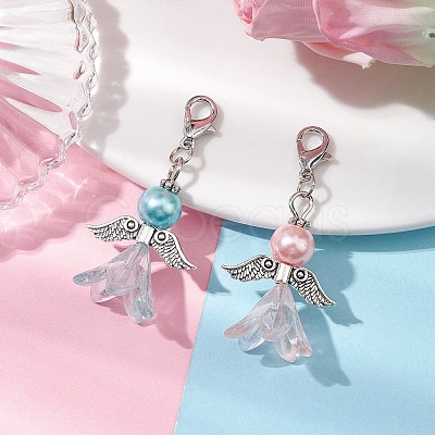 2Pcs 2 Colors Wedding Season Angel Glass Pearl & Acrylic Pendant Decorations HJEW-JM01920-1-1