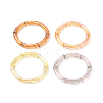 4Pcs 4 Color Acrylic Curved Tube Stretch Bracelets Set for Women BJEW-JB09305-02-1