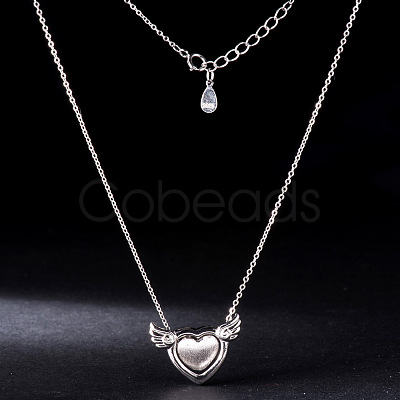 SHEGRACE Wiredrawing Heart with Wings Excellent Rhodium Plated 925 Sterling Silver Pendant Necklaces JN232A-1