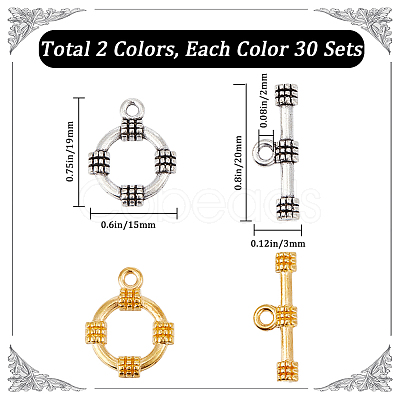 SUNNYCLUE 60Pcs 2 Colors Tibetan Style Alloy Toggle Clasps FIND-SC0008-09-1