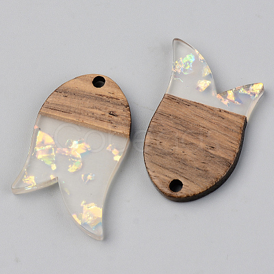 Transparent Resin & Walnut Wood Pendants RESI-S389-060B-E01-1