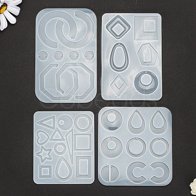 4Pcs Geometry/Teardrop/Letter Pendant & Links Silicone Molds DIY-LS0003-21-1